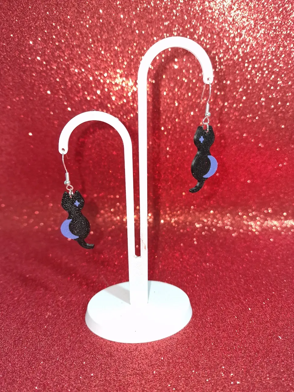 Cat in the night earrings view 3
