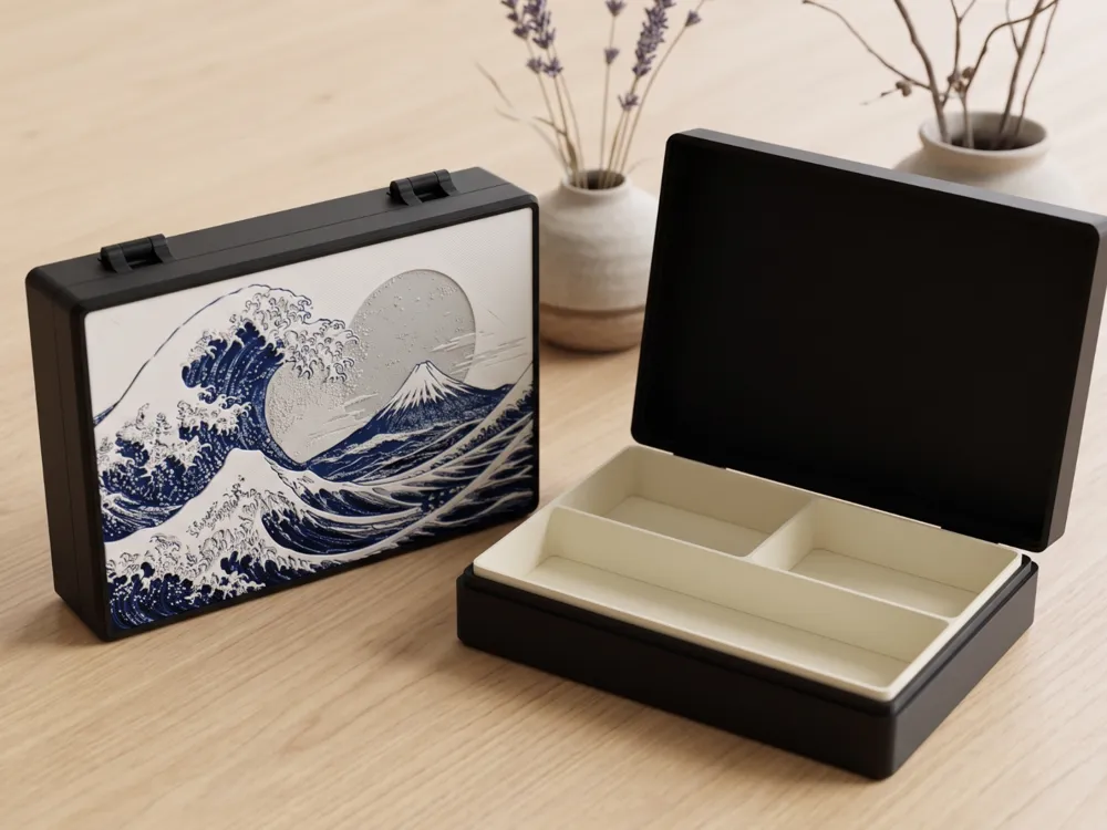 Accesorio para impresora 3D: 浮世繪多功能收納盒 | 可拆式自由組裝內飾 ｜神奈川沖浪裏. Referencia del modelo original.
