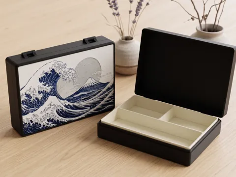 Accesorio para impresora 3D: 浮世繪多功能收納盒 | 可拆式自由組裝內飾 |神奈川沖浪裏 — referencia de MakerWorld
