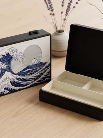 Accesorio para impresora 3D: 浮世繪多功能收納盒 | 可拆式自由組裝內飾 |神奈川沖浪裏 — vista de referencia 2