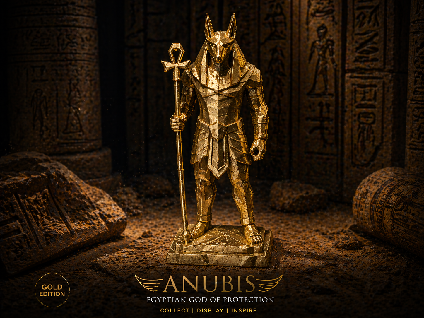 Anubis Guardian – Low Poly Gold Edition