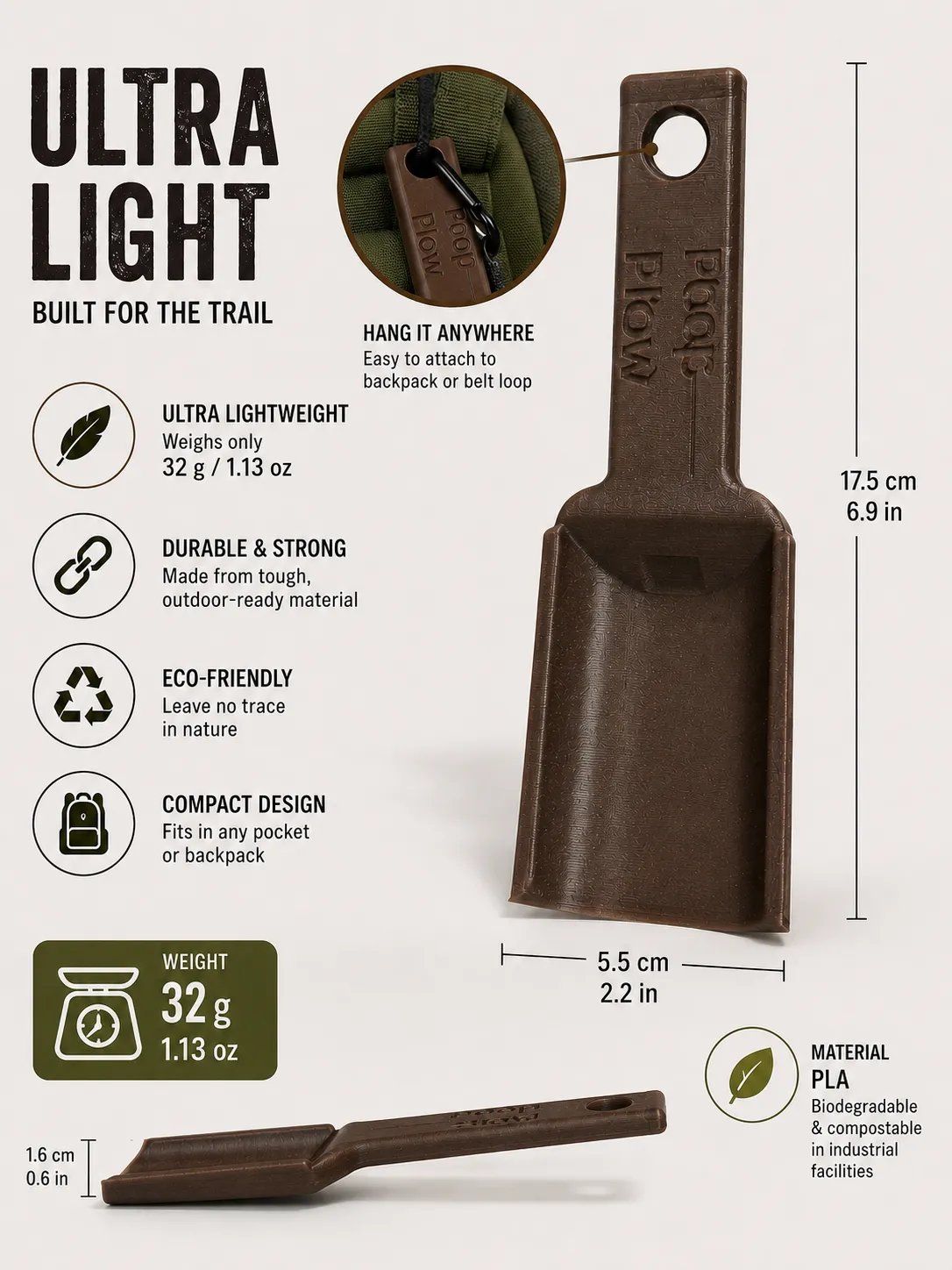 Ultra Lightweight Backpacking Trowel – Poop Plow view 3