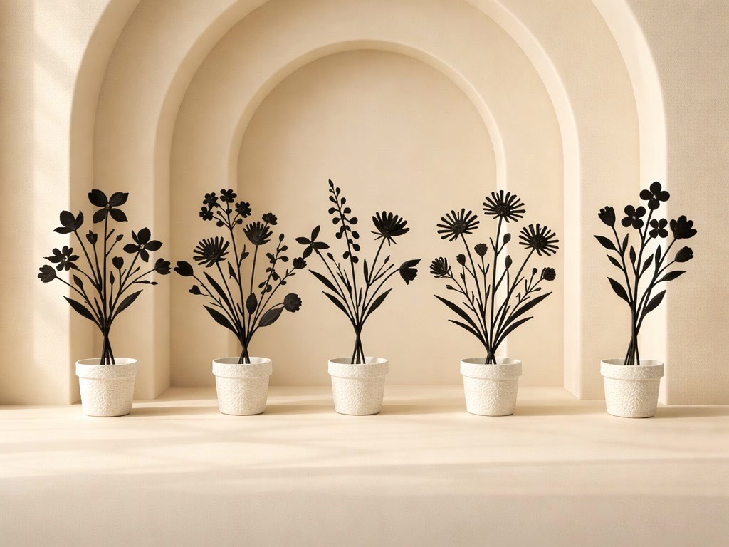 Modern 3D Silhouette: Minimalist Flower in a Pot
