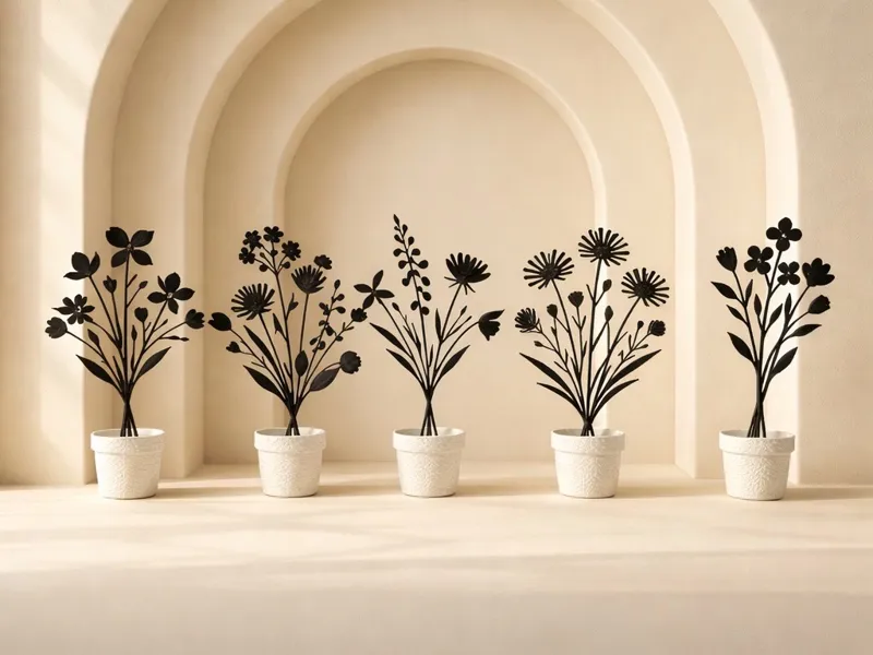 Modern 3D Silhouette: Minimalist Flower in a Pot