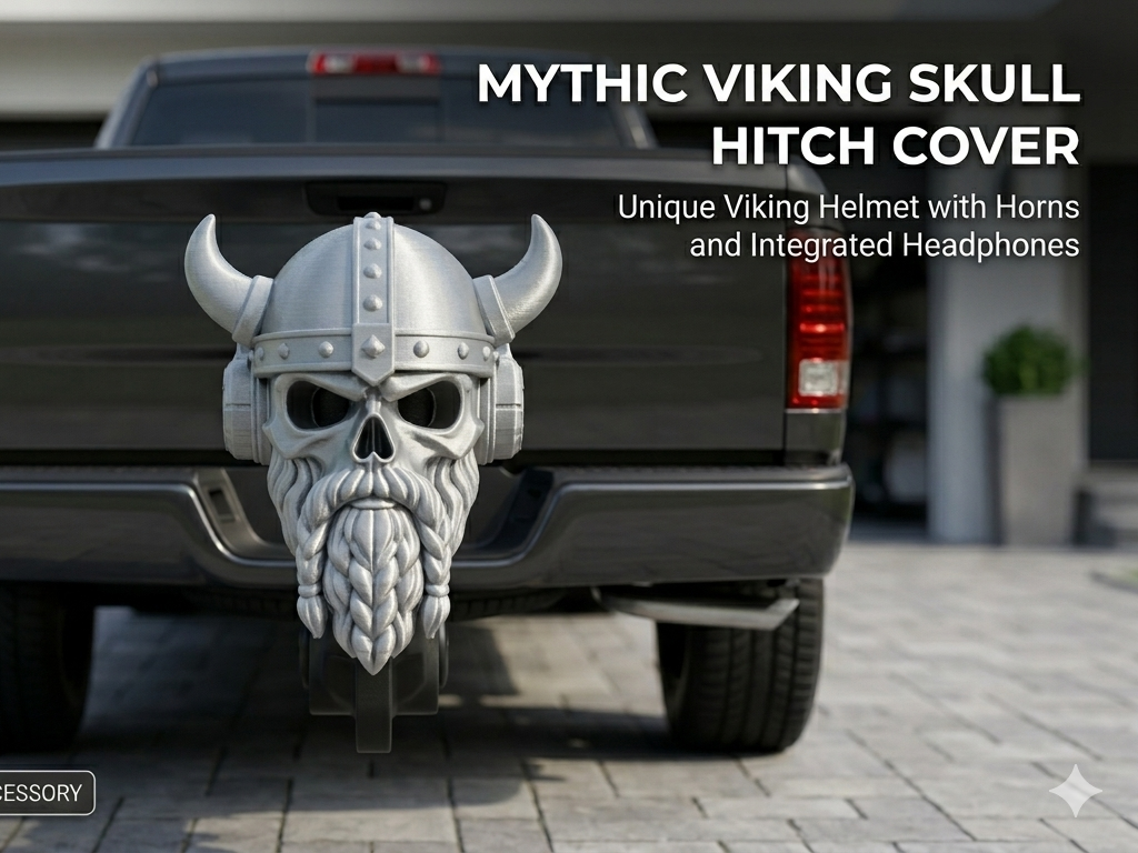 Mythic Viking Skull Hitch Cover with Headphones