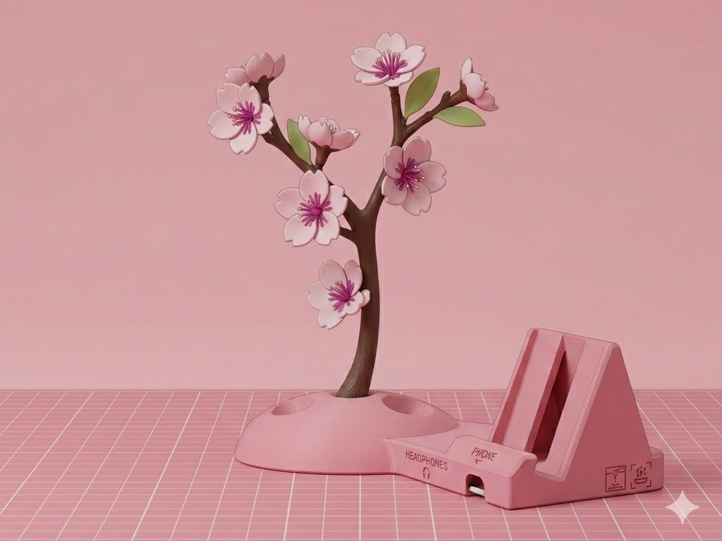 Cherry_Blossom_Headphone_Stand_With_Phone_Base
