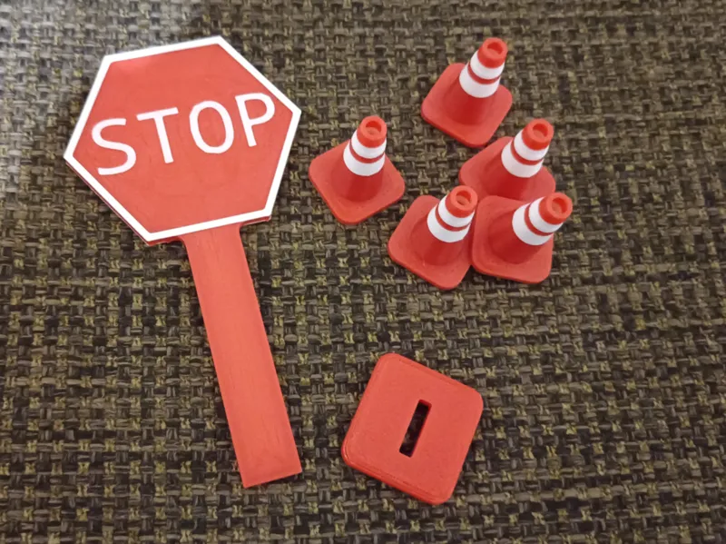 Traffic cone and sign for Cyberbrick
