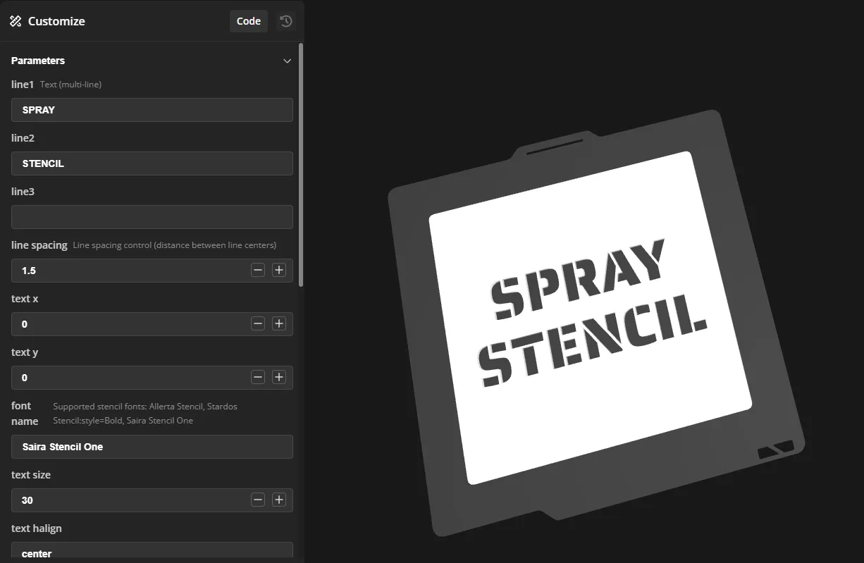 Customizable spray stencil text box view 2