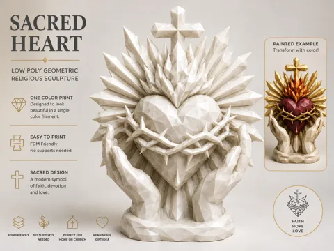 Figura decorativa: Sacred Heart – Low Poly Geometric — referencia de MakerWorld