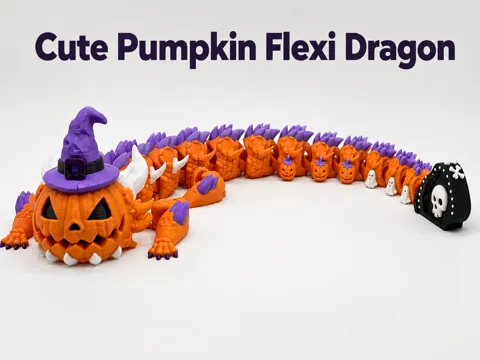 Adorno temático: Cute Pumpkin Flexi Dragon – Halloween Toy — referencia de MakerWorld