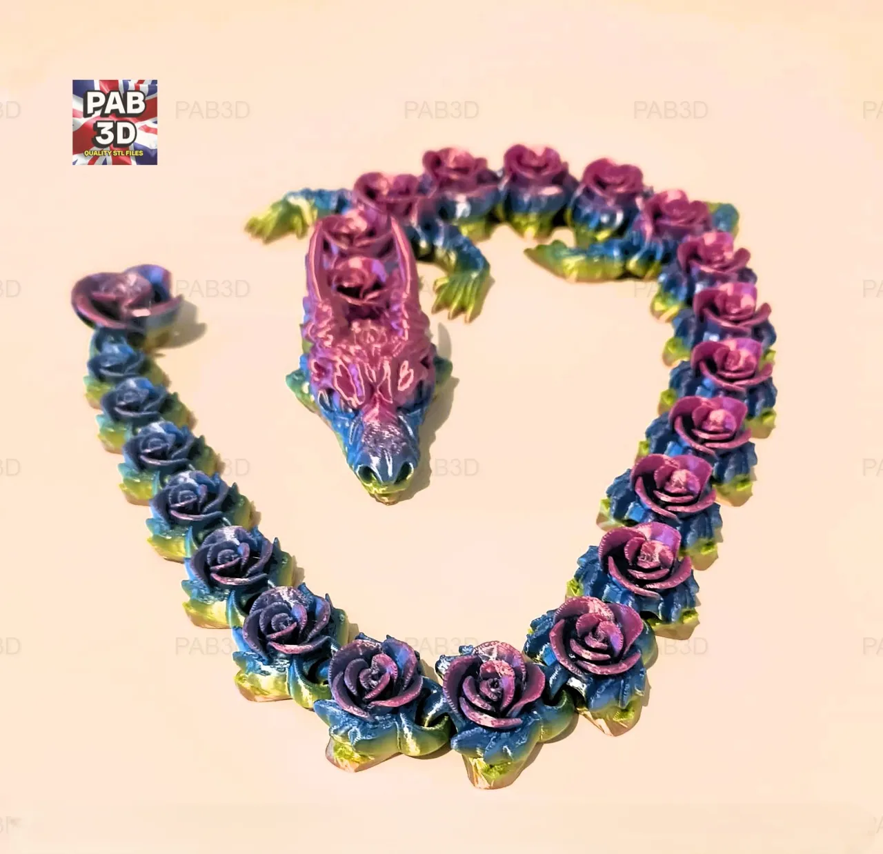 Articulated Flexi Dragon Rose view 4