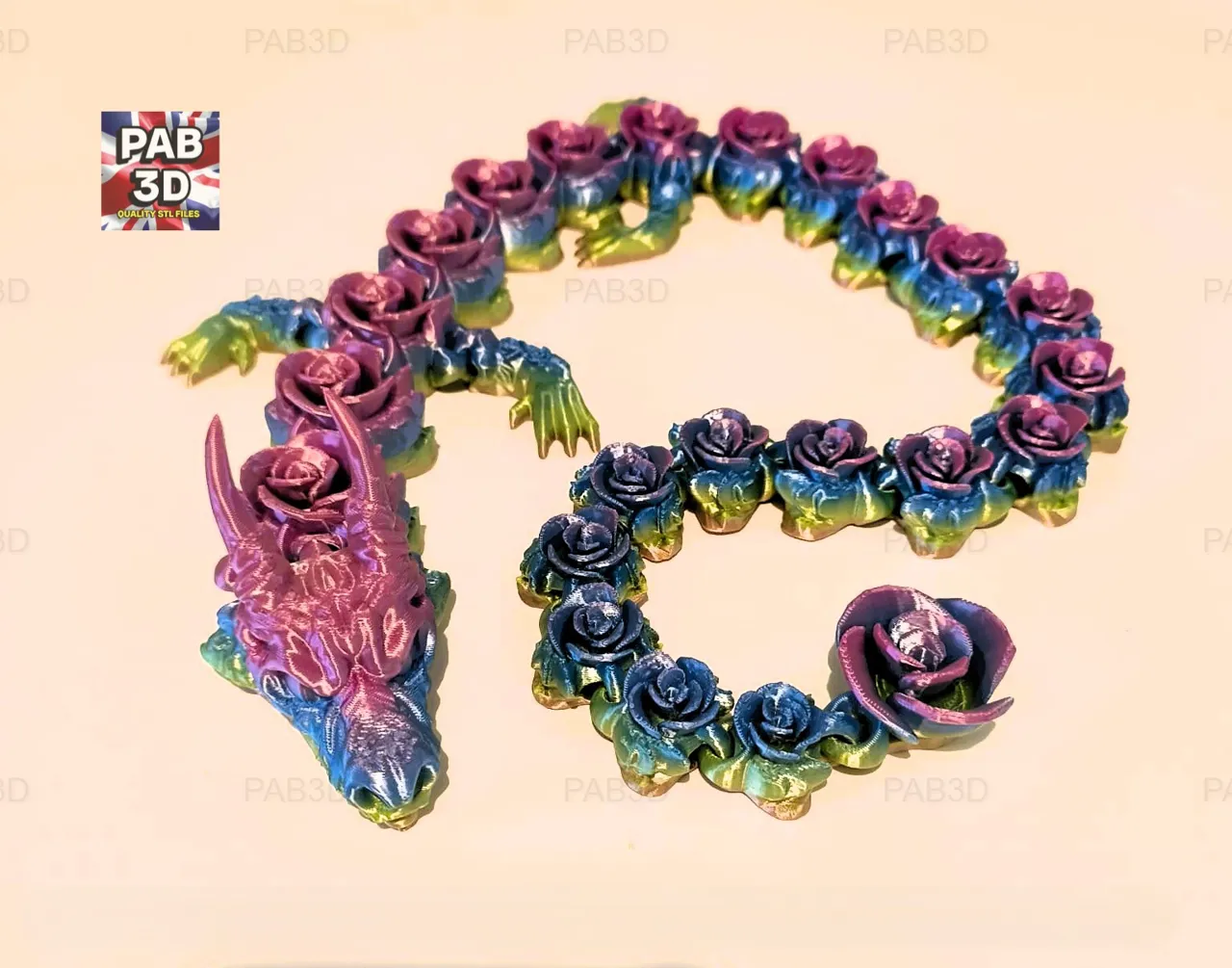 Articulated Flexi Dragon Rose view 2