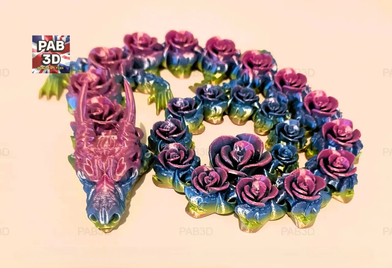 Articulated Flexi Dragon Rose view 3