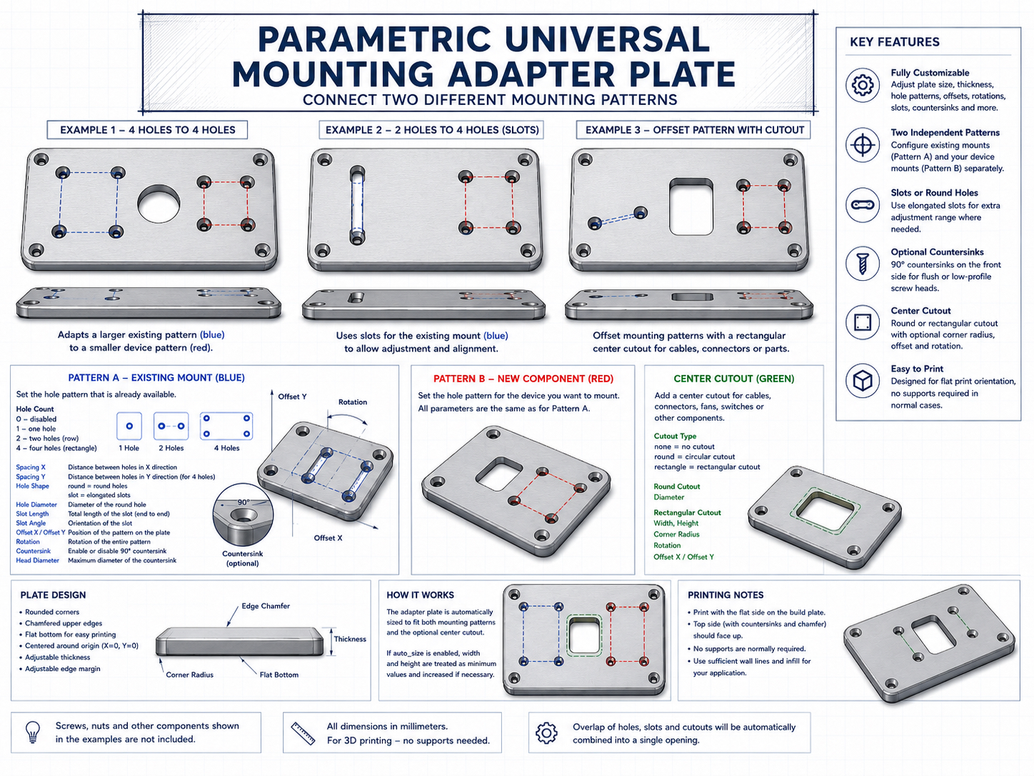 Parametrische Universal Adapterplatte - OpenSCAD