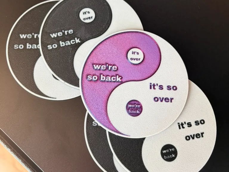 We're so back it's so over meme yin/yang coaster
