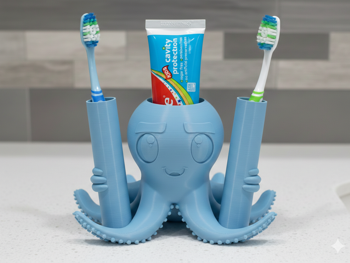 Octopus toothpaste and toothbrush holder for kids