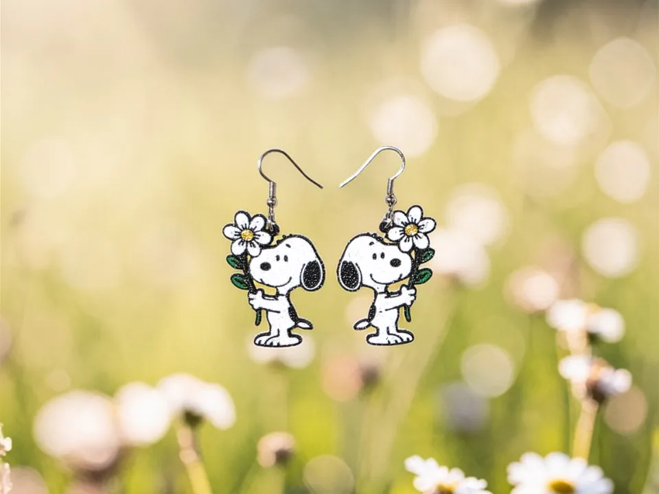 Floral Snoopy earrings view 4