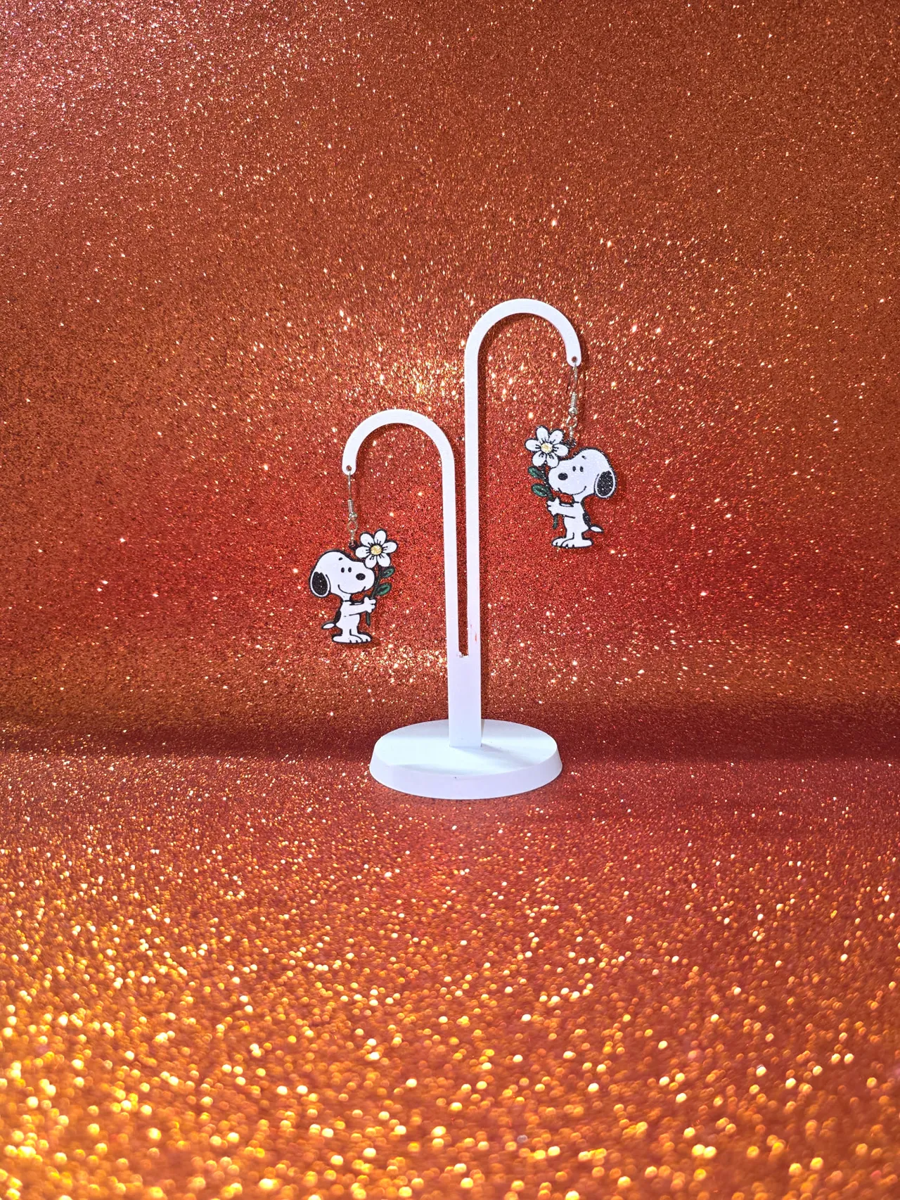 Floral Snoopy earrings view 3
