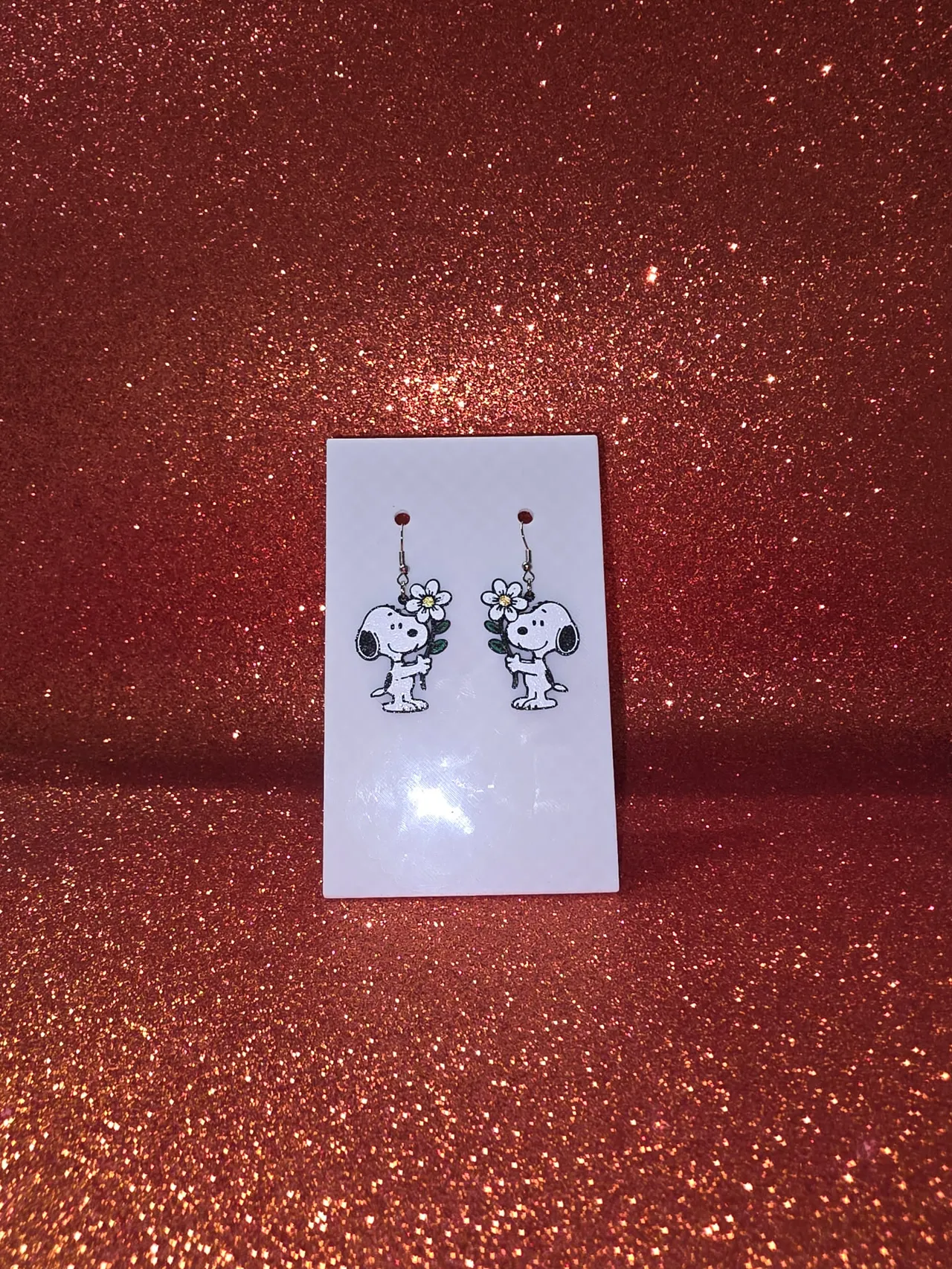 Floral Snoopy earrings view 2
