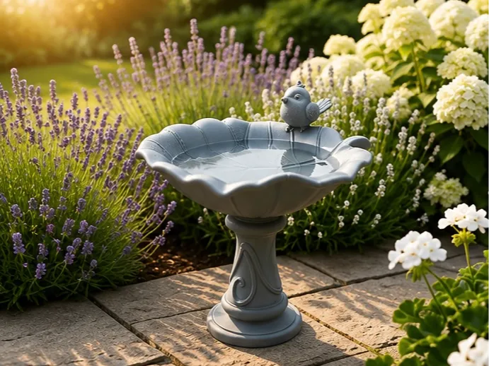 Perched Bird Leaf Bird Bath