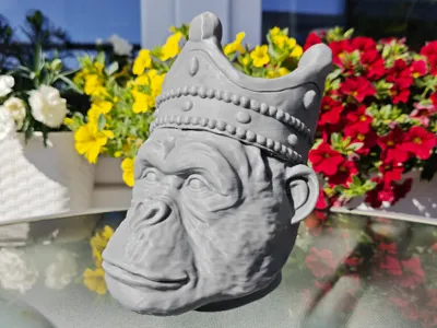 Crowned Monkey Head Statue