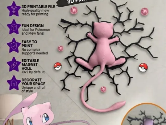 mew crashed sticker magnet wall decor