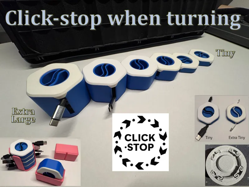 Cable Winder click-stop, snap-fit, height variants