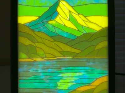 Stained Glass Look Mountain Valley Lithophane