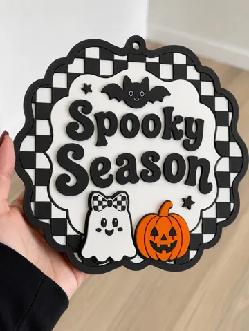 Accesorio de iluminación decorativa: Spooky Season Checkerboard Halloween Plaque — vista de referencia 2