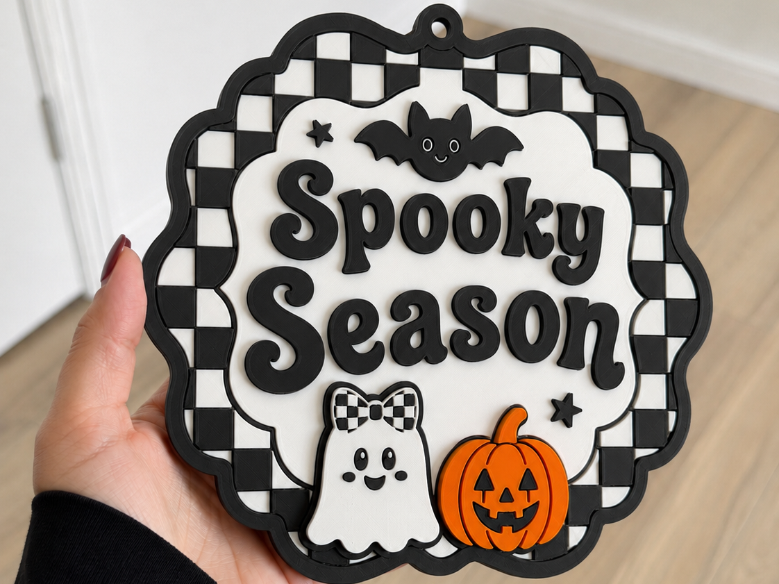 Spooky Season Checkerboard Halloween Plaque 3D model