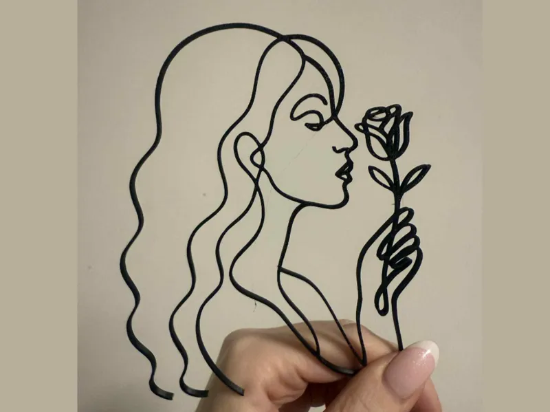 Woman With Rose Lineart