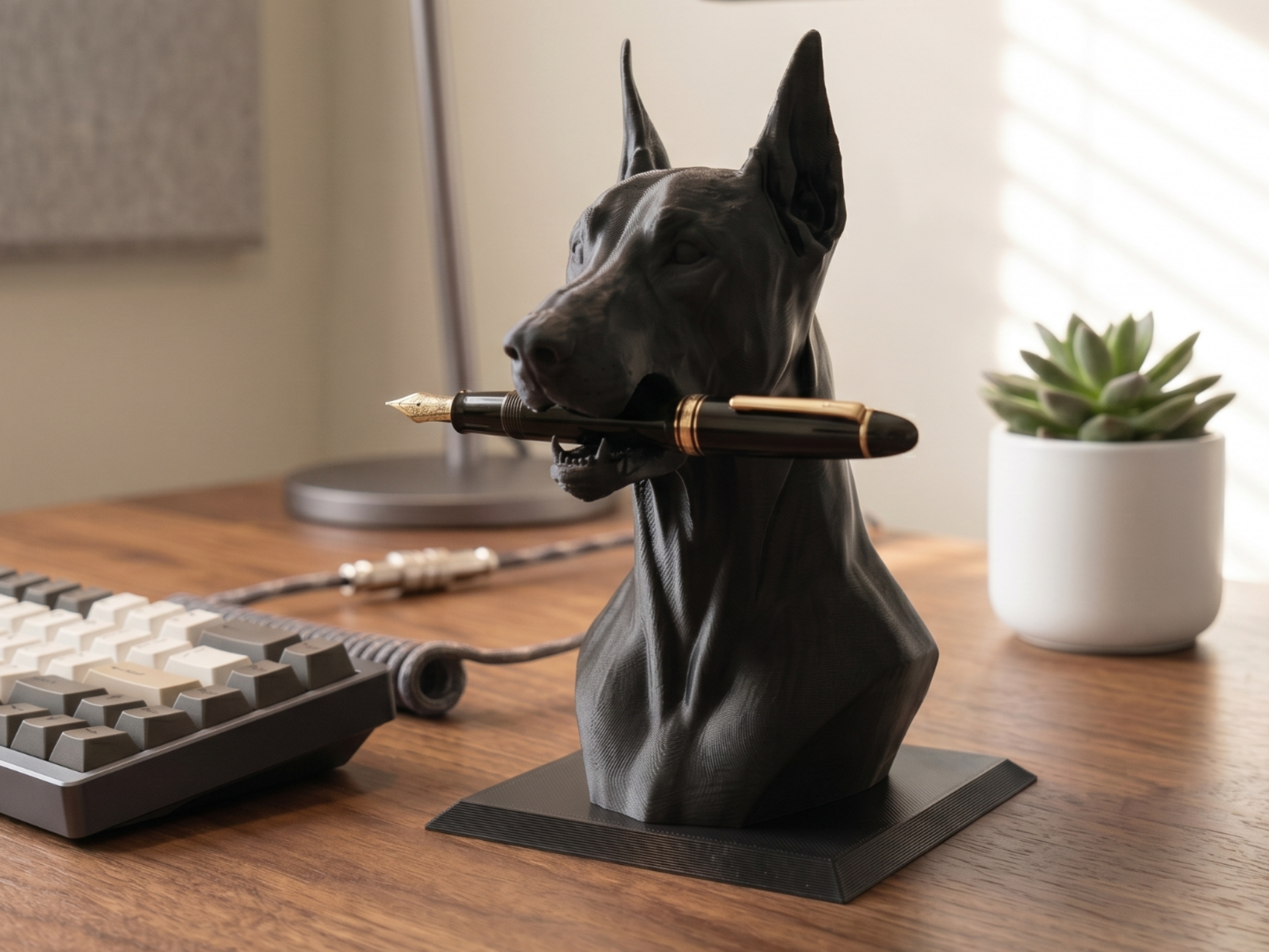 Doberman Pen Holder Bust  – Elegant Desk Organizer