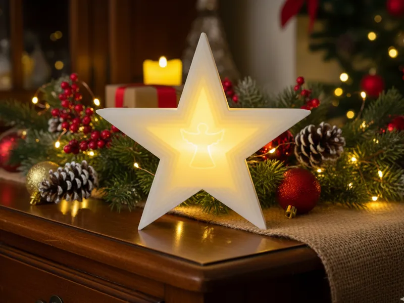 WEIHNACHTLICHER TEELICHT DEKO STERN MIT ENGEL