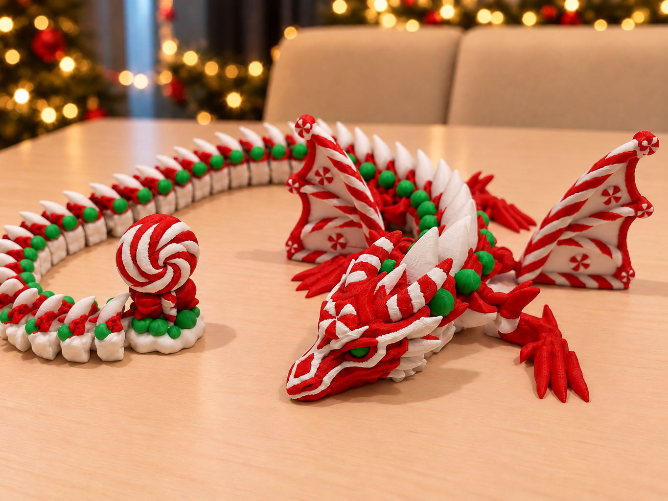 Dragón Navideño Articulado "Bastón de Caramelo"