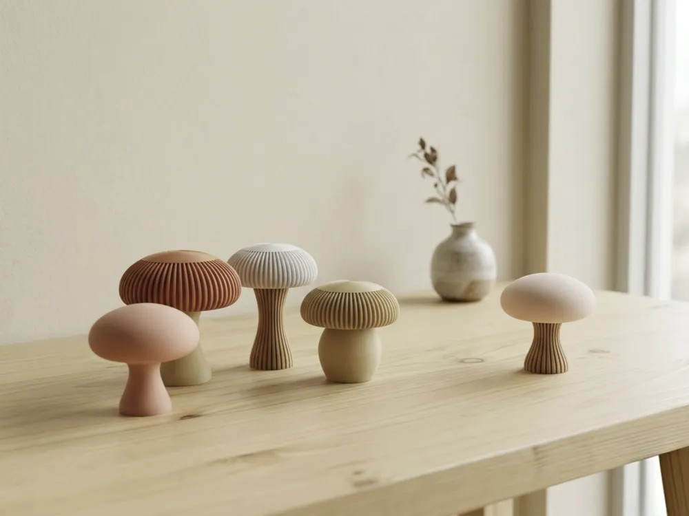 Letrero o emblema decorativo: Aura Collection Ribbed Mushrooms Autumn Halloween. Referencia del modelo original.