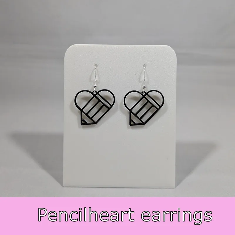Pencil heart earrings view 2