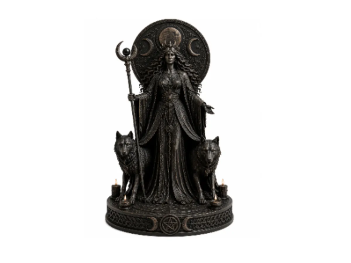Statue de la déesse Hécate - Triple lune et loups