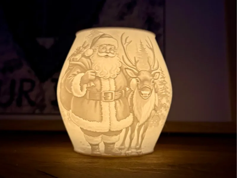 Teelicht Weihnachtsmann mit Rentier