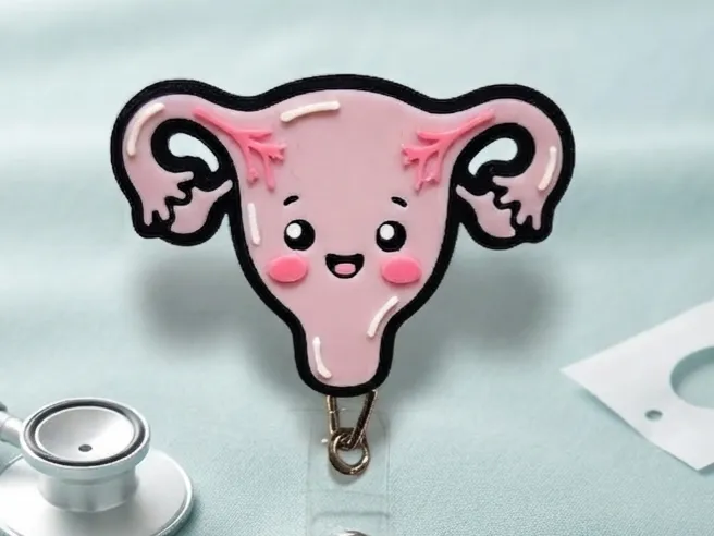 Cute Happy Uterus Badge Reel Face