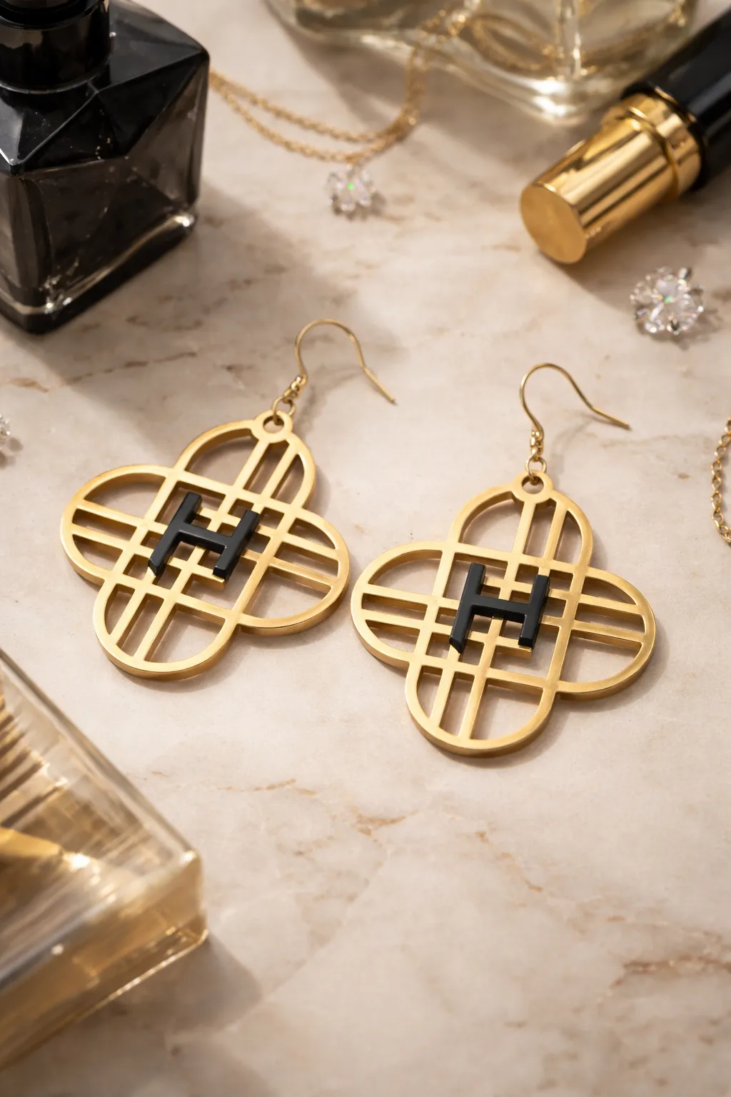 HunterX Emblem H Drop Earrings Kpop Signature H view 4