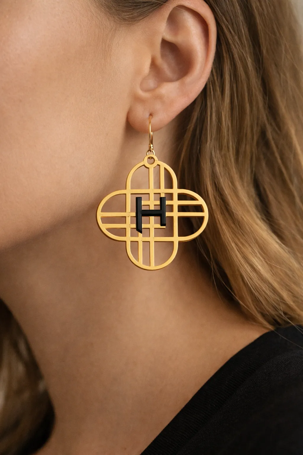 HunterX Emblem H Drop Earrings Kpop Signature H view 3