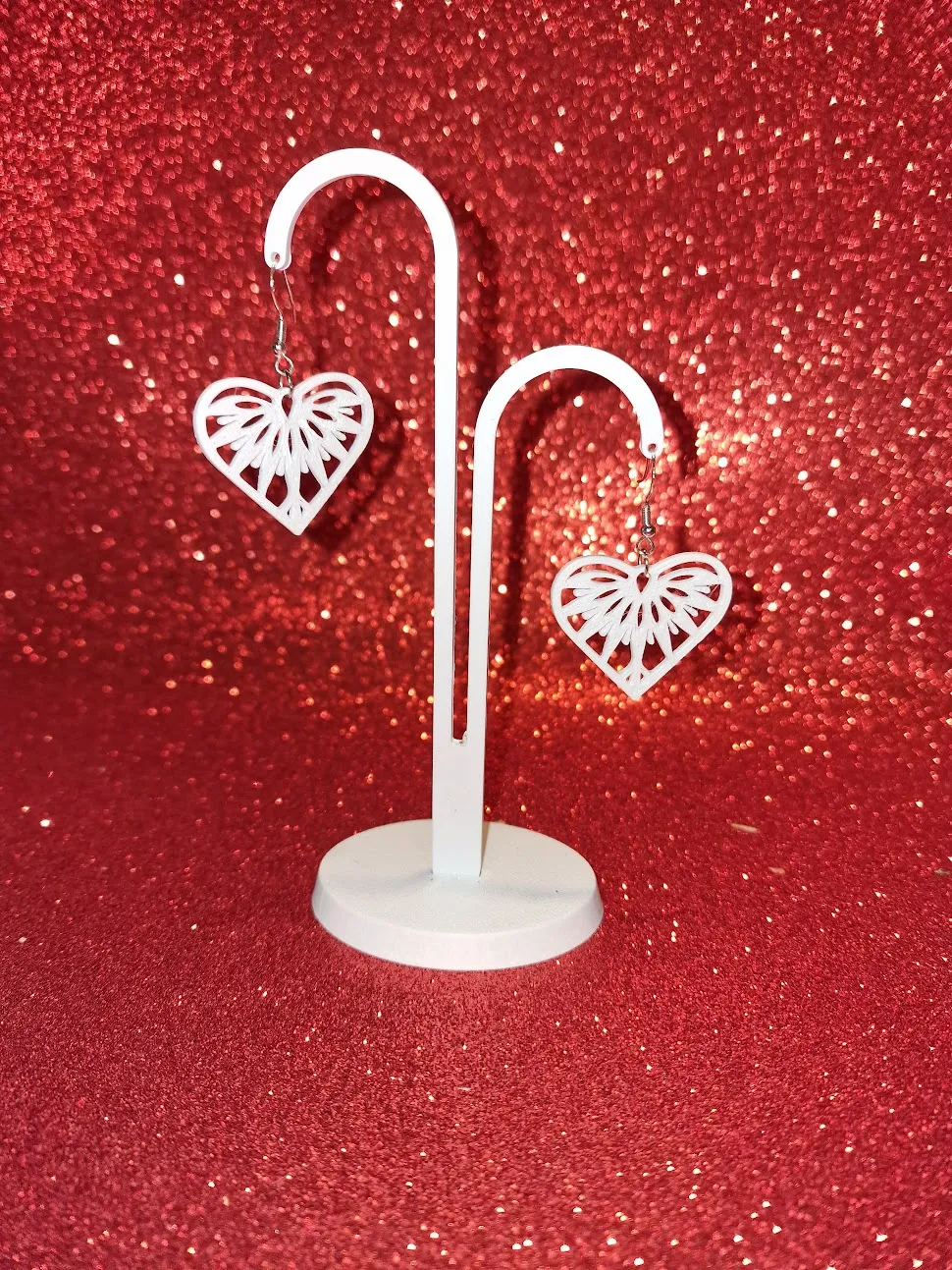 White heart earrings view 3