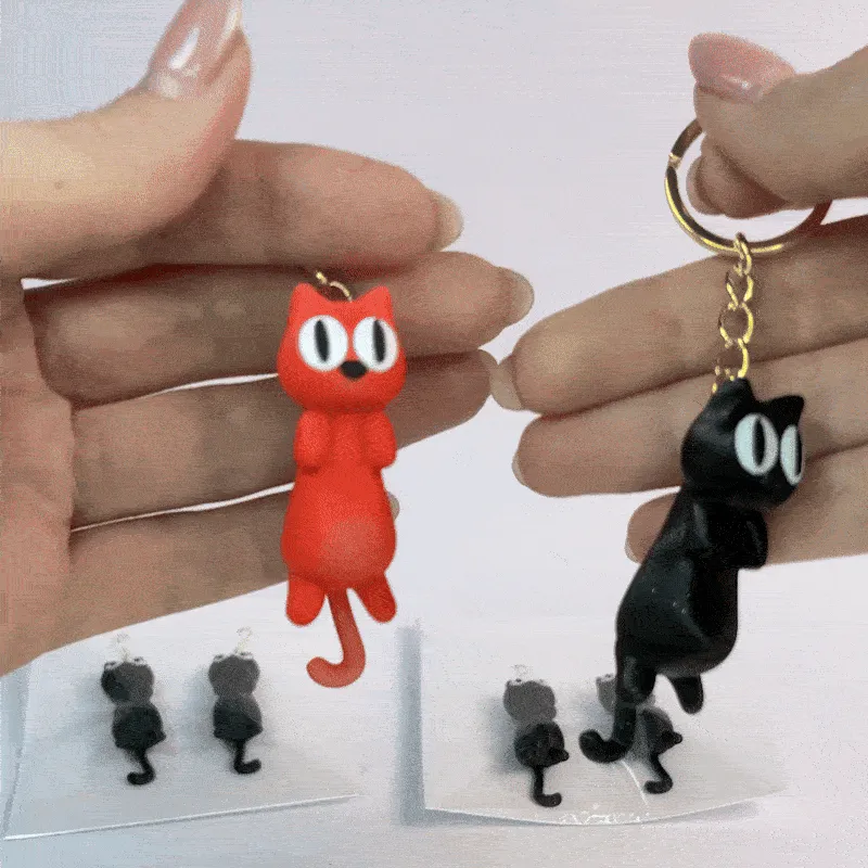 Cute Flexi Cat w tail Keychain, Earring & Magn view 2