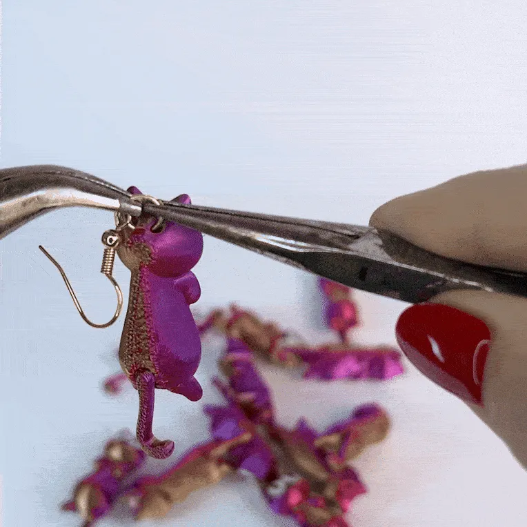 Cute Flexi Cat w tail Keychain, Earring & Magn view 4
