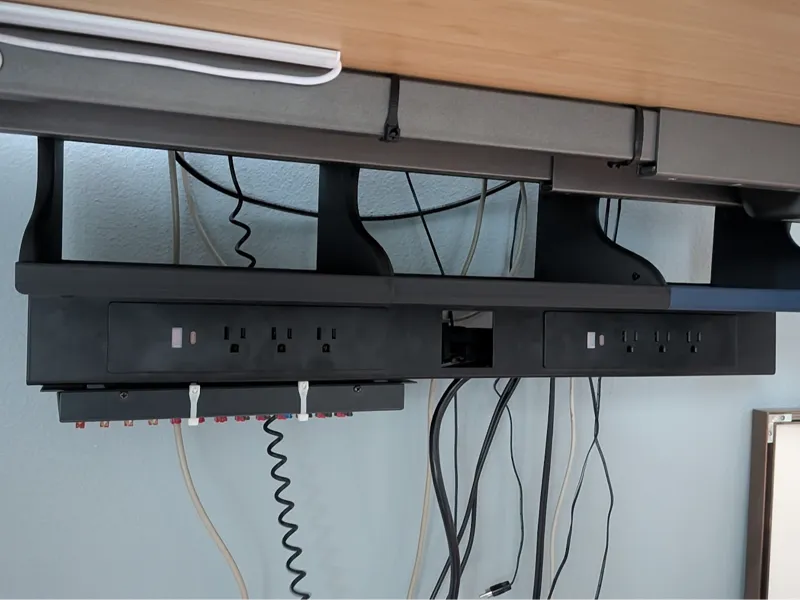 Desky under mounted shelf with power tray pass