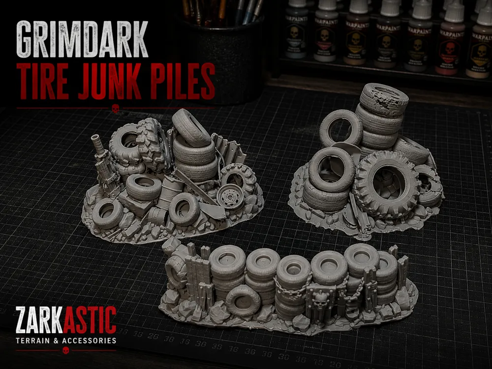 Escenografía en miniatura: Tire Junk Piles – Grimdark Terrain. Referencia del modelo original.