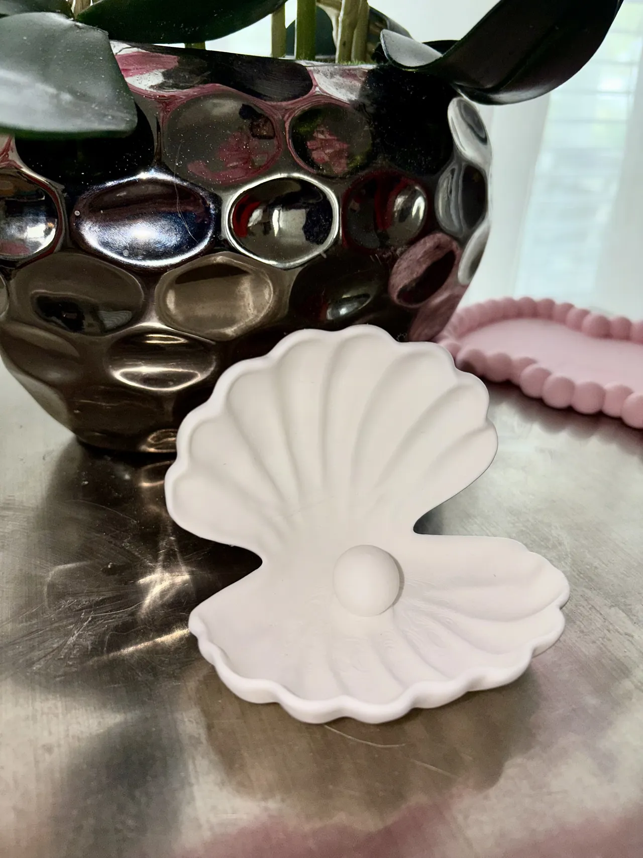 Coastal Clamshell Jewelry Tray with Pearl Accent view 2
