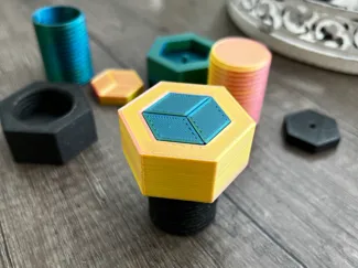 Box in shape of nuts and bolts