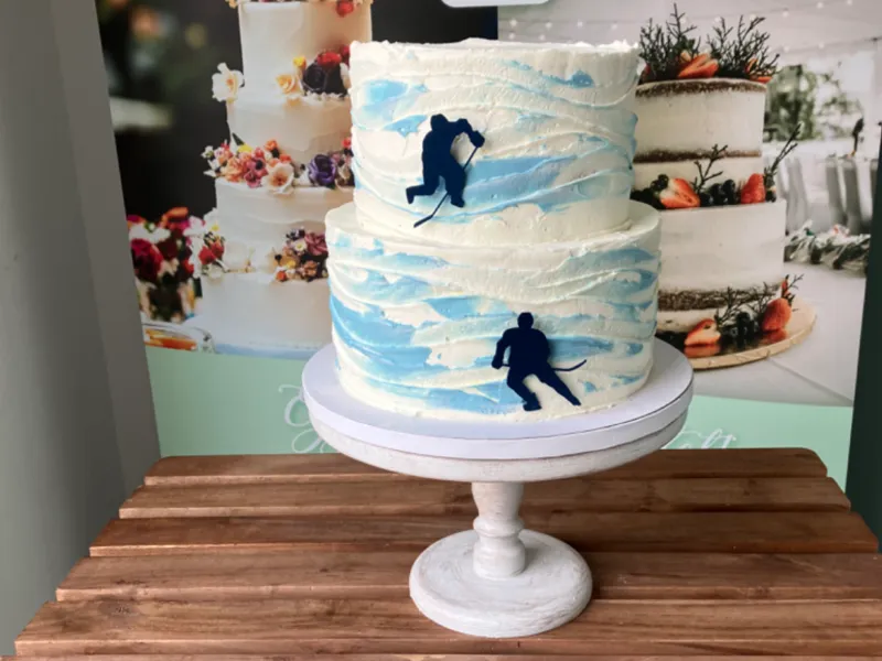 Ice hockey silhouette cake side topper