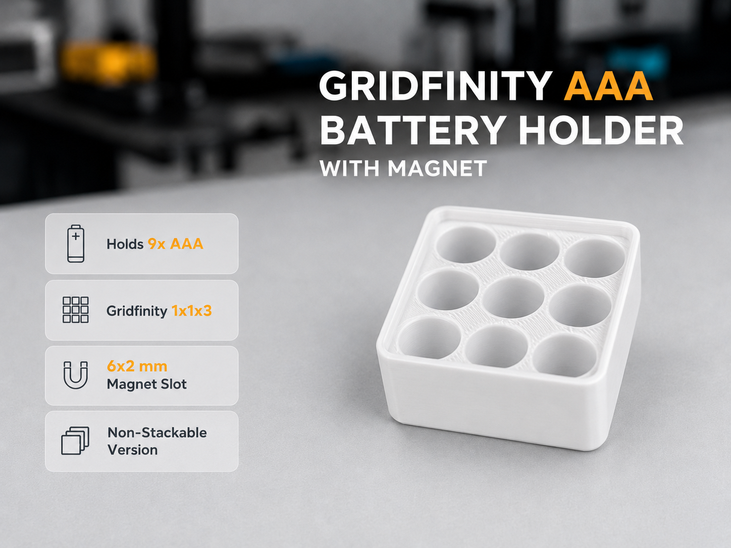 Gridfinity AAA battery holder with magnet